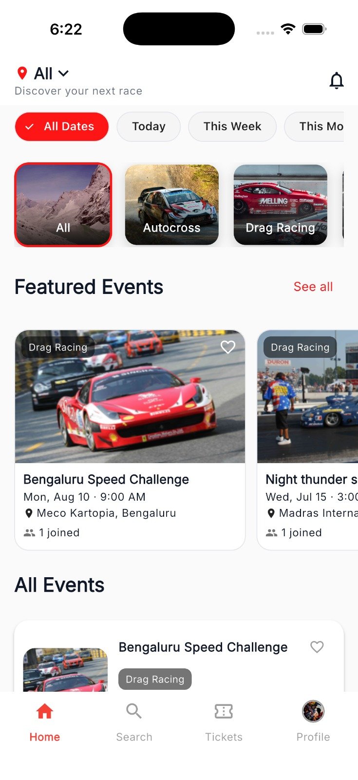 RacesForAll app screen 1