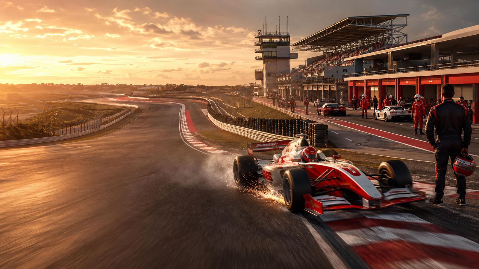 Racing car on a track circuit, similar to MMRT Chennai's layout