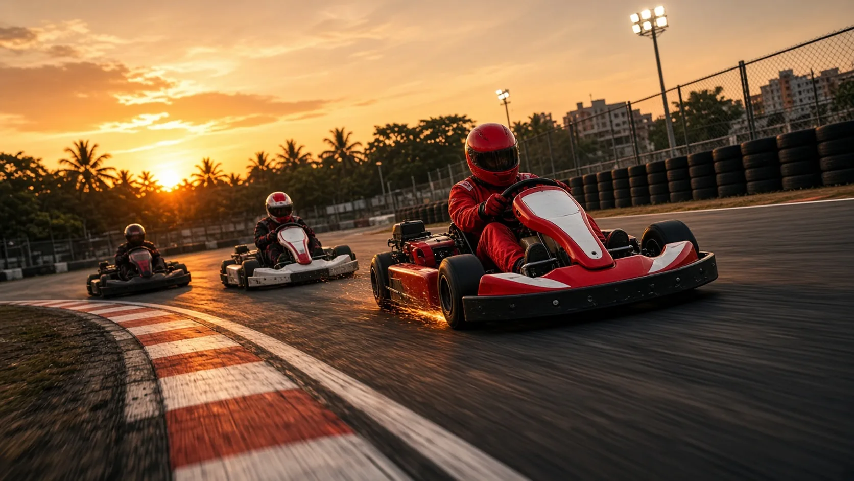 Go karting in Chennai — drivers racing on a karting track